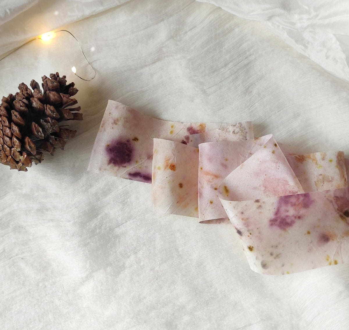 Botanical print silk ribbon, Light Rose Dyed sustainable ribbon, Eco-Friendly wide ribbon gift wrap