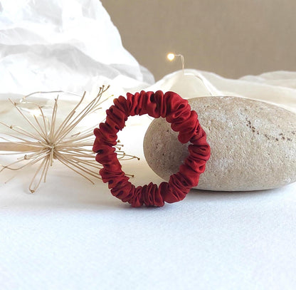 Red silk scrunchie, Eco plant-dyed natural hair tie, Organic elastic for winter gift