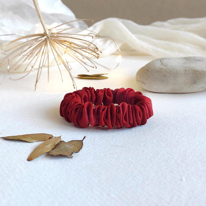 Red silk scrunchie, Eco plant-dyed natural hair tie, Organic elastic for winter gift