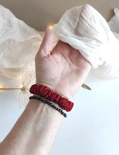 Red silk scrunchie, Eco plant-dyed natural hair tie, Organic elastic for winter gift