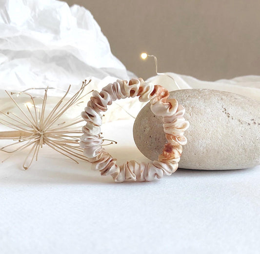 Eco Print Silk Scrunchie, Organic Mulberry Silk Hair Tie, Hair elstic for spring