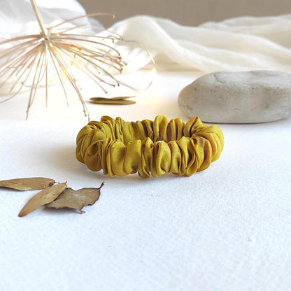Ochre Scrunchie, Hand-Dyed Leaf Print Hair Tie, Organic Silk Elastic