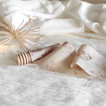 Botanical print silk ribbon, Neutral plant dyed habotai organic ribbon, Eco-friendly leaf print ribbon for gift