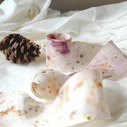 Botanical print silk ribbon, Light Rose Dyed sustainable ribbon, Eco-Friendly wide ribbon gift wrap