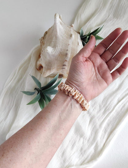 Botanical Dyed Silk Scrunchie, Light Orange Leaf Print Hair Tie