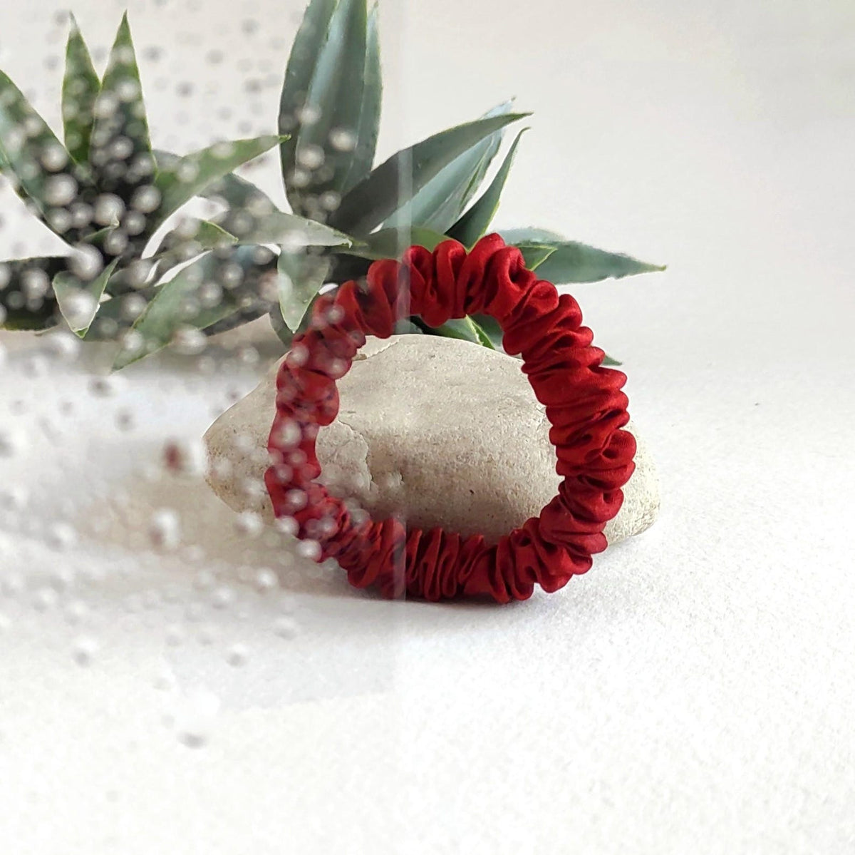 Red silk scrunchie, Eco plant-dyed natural hair tie, Organic elastic for winter gift