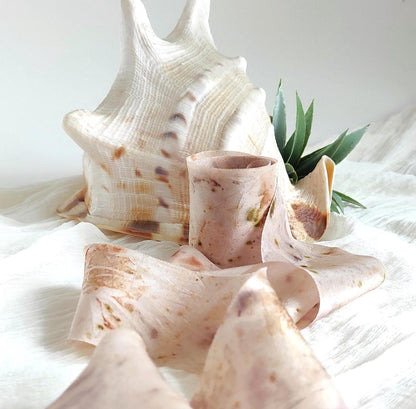 Botanical Dyed Silk Ribbon, Cream Pink Raw Edge Ribbon, Eco-Friendly Decor organic ribbon