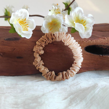 Plant Dyed Silk Scrunchie, Neutral Earth Tones, Two-Color Hair Tie for gift