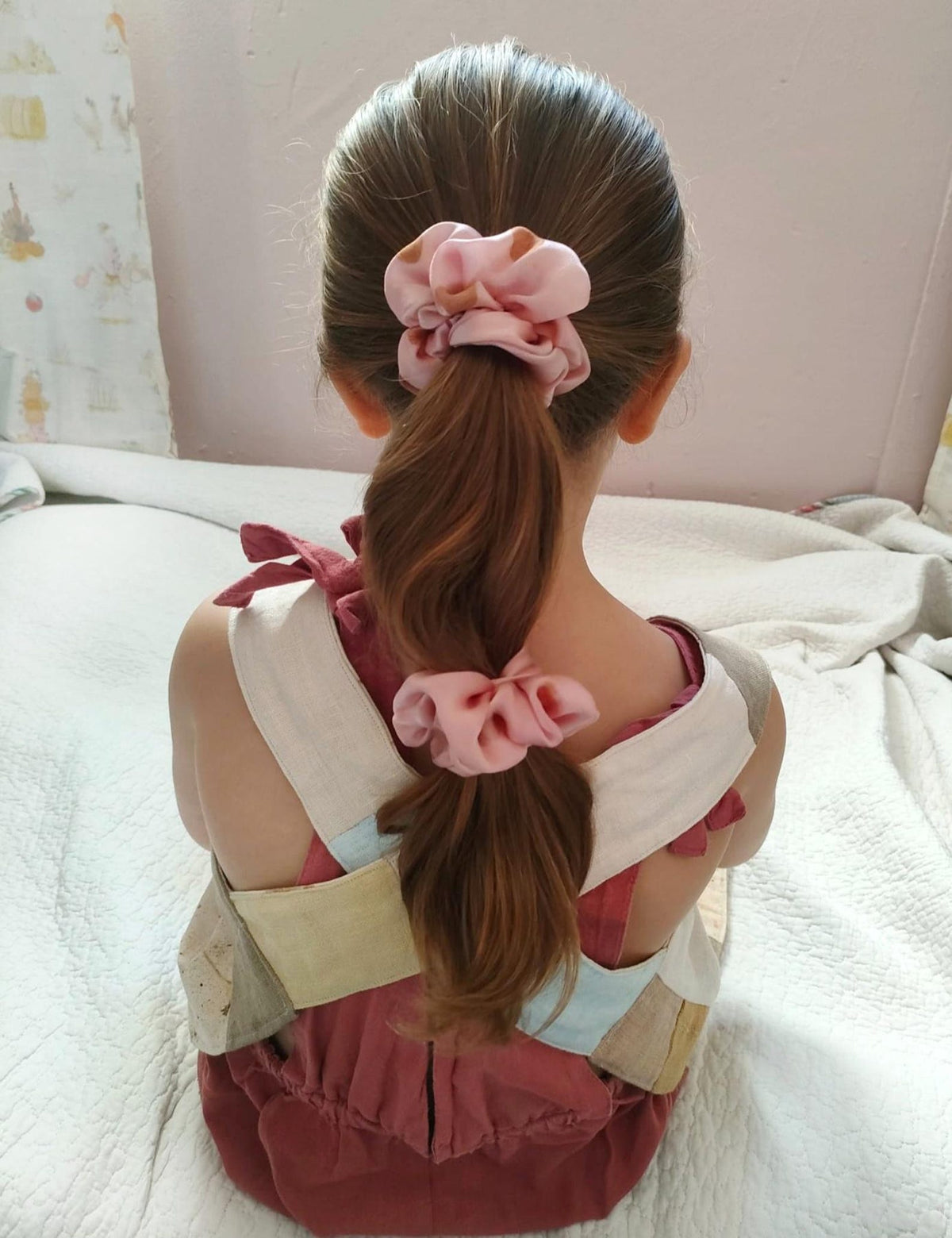 Pink Mulberry Silk Scrunchie, Botanical Dyed Hair Tie, Sustainable Elastic, Summer Accessory