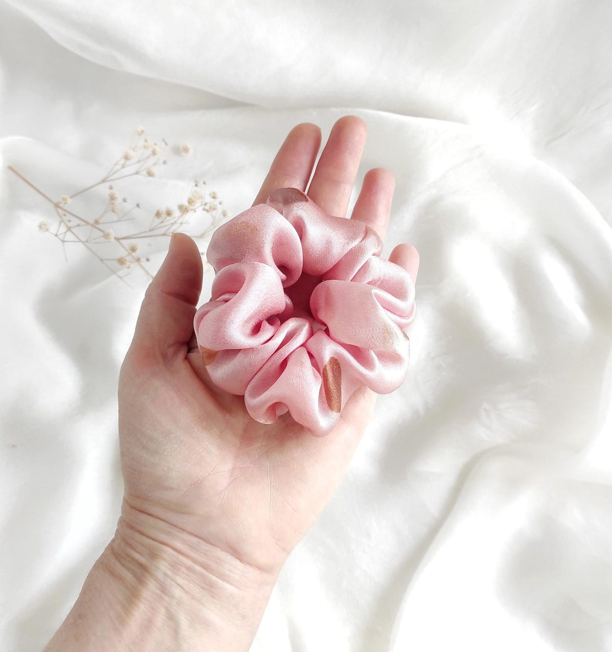 Pink Mulberry Silk Scrunchie, Botanical Dyed Hair Tie, Sustainable Elastic, Summer Accessory