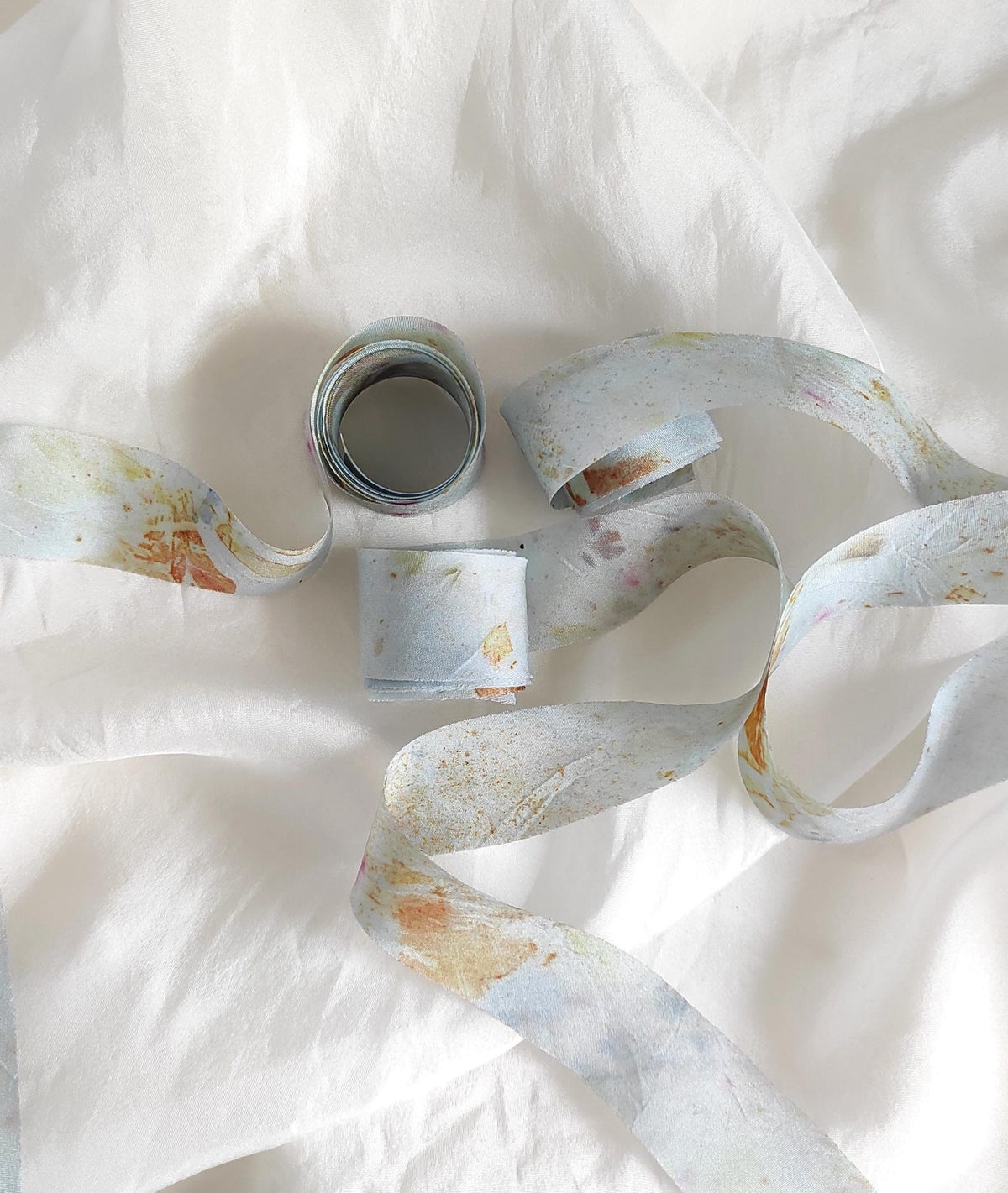 Plant Dyed Silk Ribbon, French Blue Eco-Print organic ribbon, Gift Wrapping