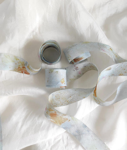 Plant Dyed Silk Ribbon, French Blue Eco-Print organic ribbon, Gift Wrapping