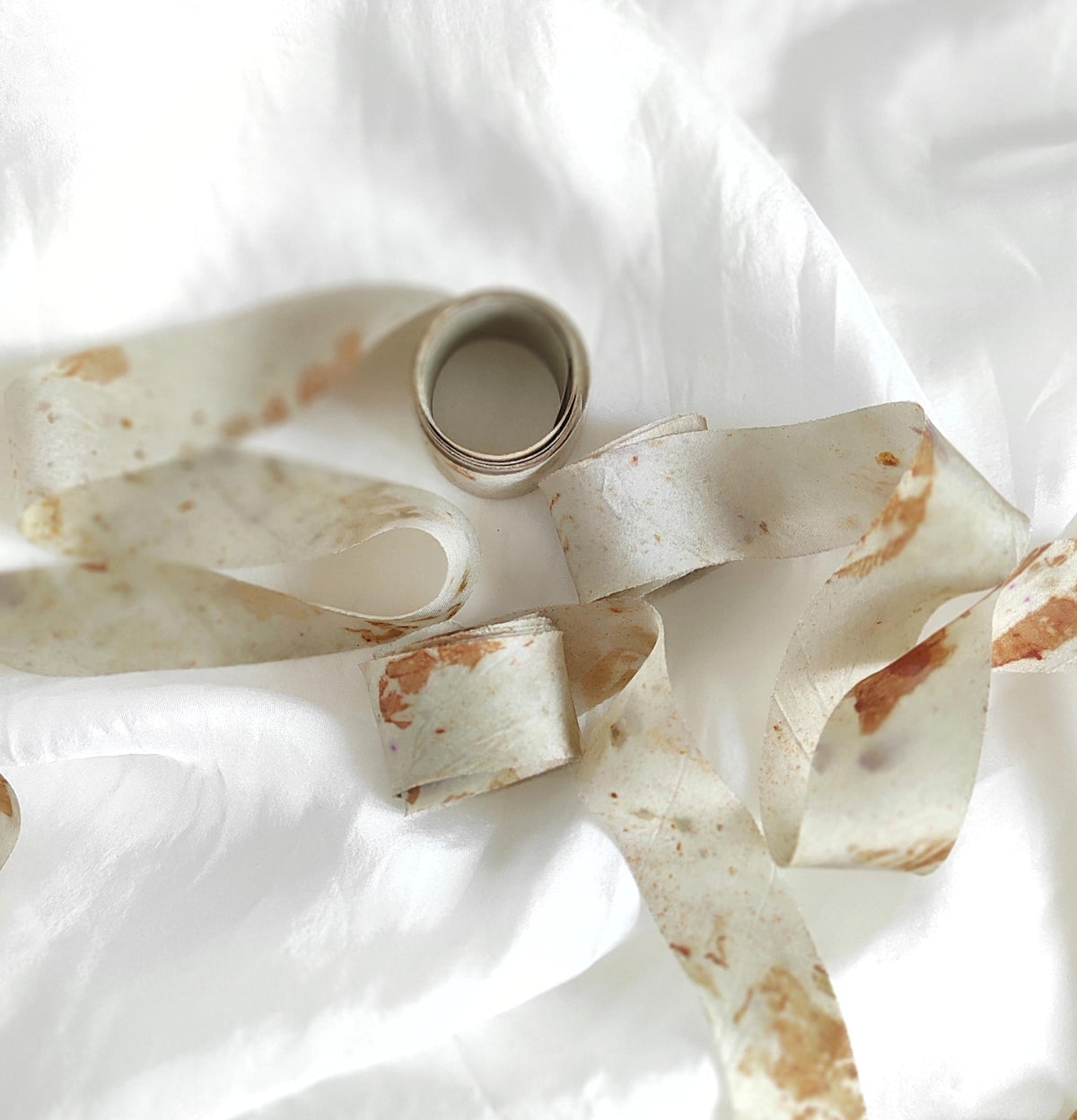 Natural Print Silk Ribbon Set, Light Brown Tones, Hand-Dyed Habotai Silk