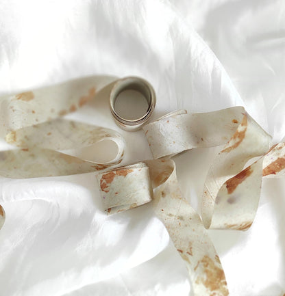 Natural Print Silk Ribbon Set, Light Brown Tones, Hand-Dyed Habotai Silk