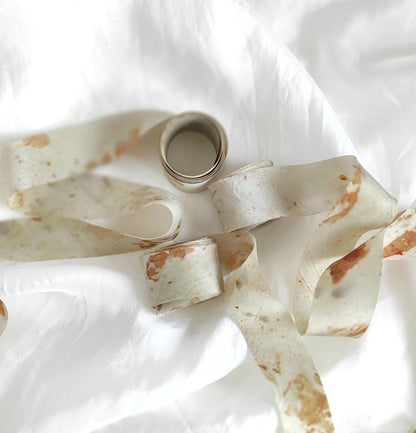 Botanical Print Silk Ribbon, Eco-Dyed Habotai ribbon, Light Brown ribbon