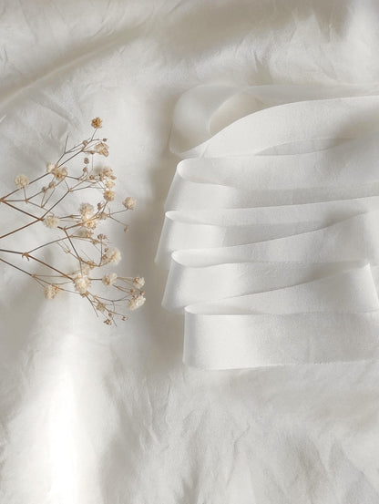 Handmade Organic White Silk Ribbon, Bias Cut Bridal Ribbon