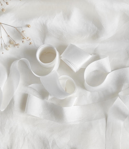 Handmade Organic White Silk Ribbon, Bias Cut Bridal Ribbon
