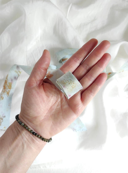 Plant Dyed Silk Ribbon, French Blue Eco-Print organic ribbon, Gift Wrapping