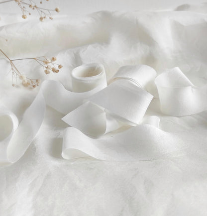 Handmade Organic White Silk Ribbon, Bias Cut Bridal Ribbon