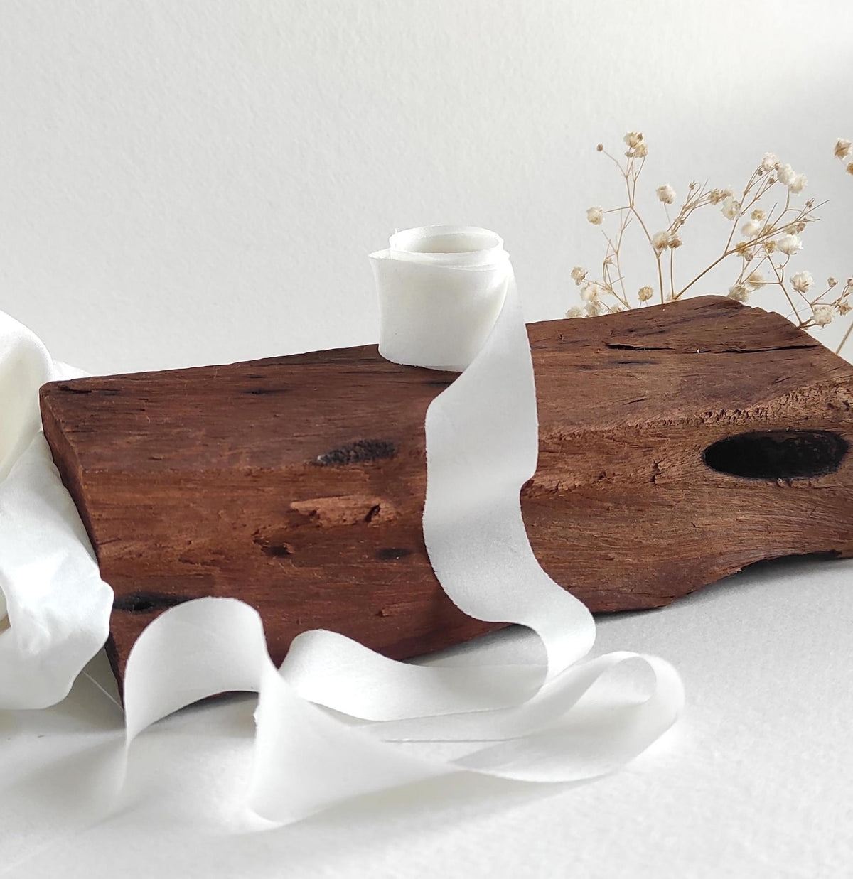 Handmade Organic White Silk Ribbon, Bias Cut Bridal Ribbon