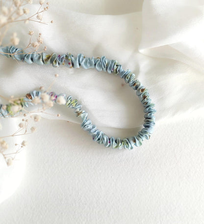 Indigo blue dyed silk headband, Pleated boho hair band, Thin organic silk elastic