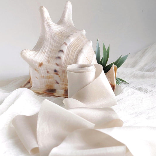 Hand Dyed Bone Silk Ribbon, Boho Bridal Bouquet, Plant-Dyed silk ribbon