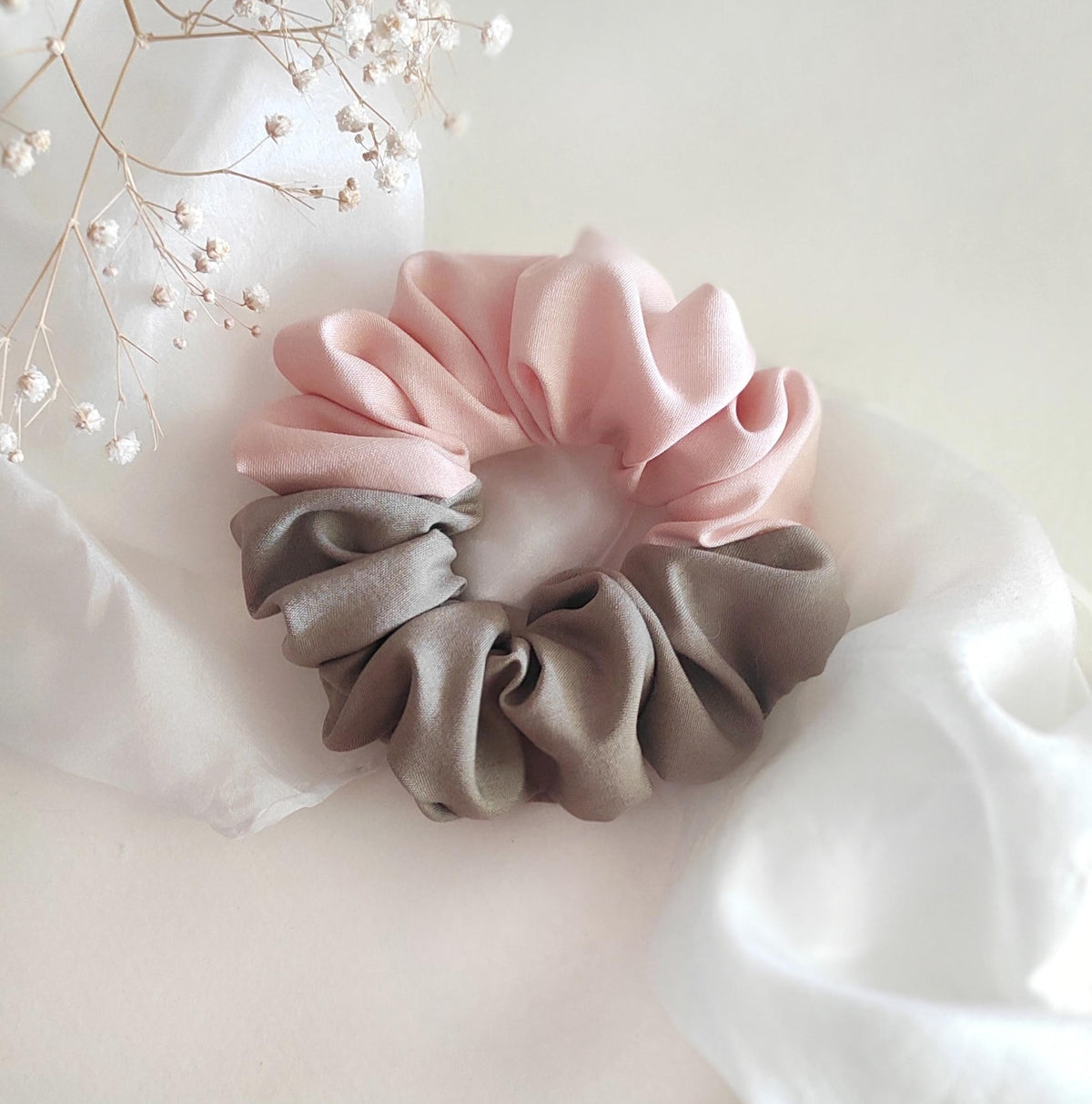 Taupe Silk Scrunchie, Organic Dyed Hair Tie for Thick Hair, Summer Accessory