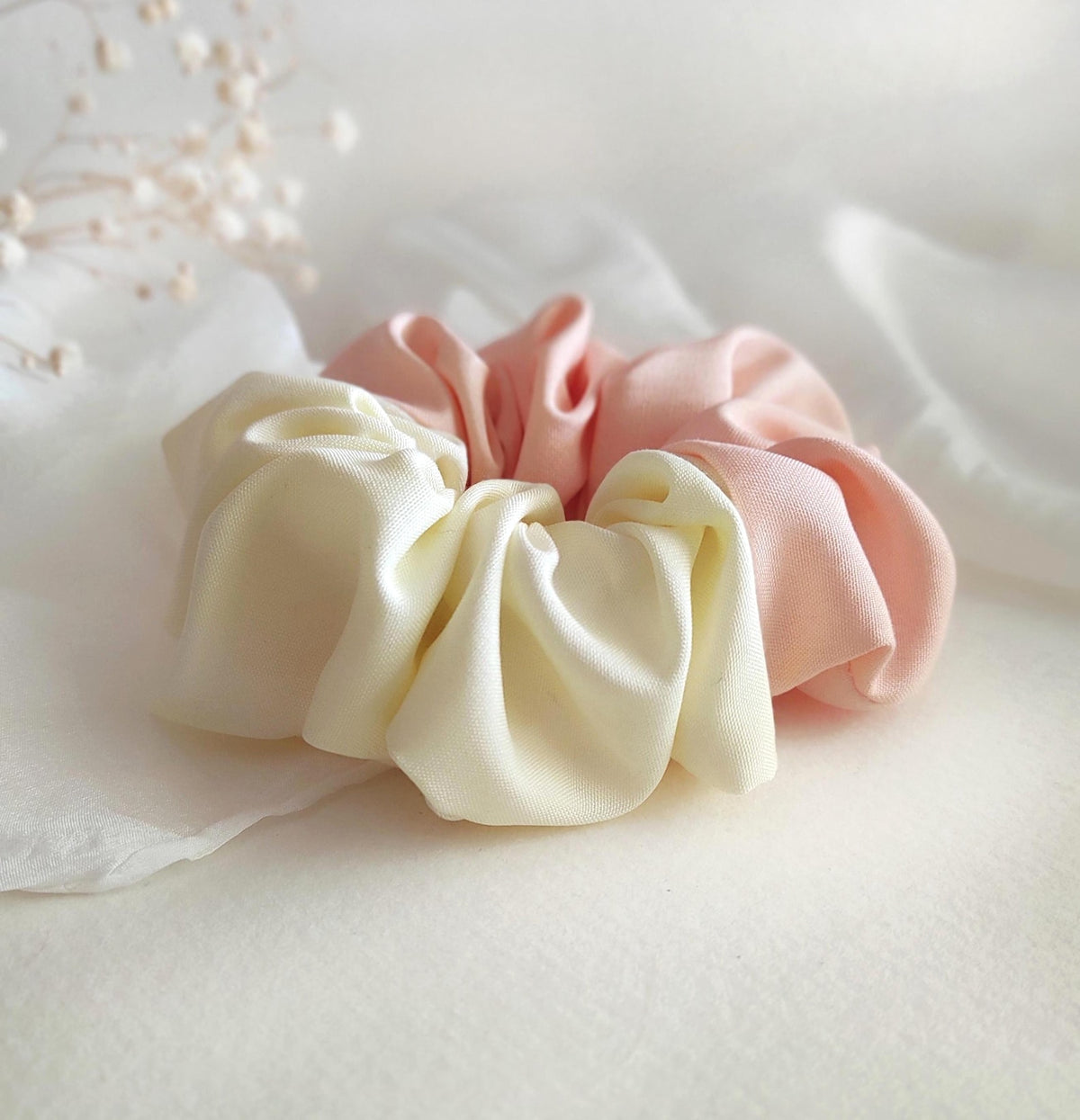 Botanically Dyed Silk Scrunchie, Yellow Cream Orange, Natural Matte Silk Hair Tie