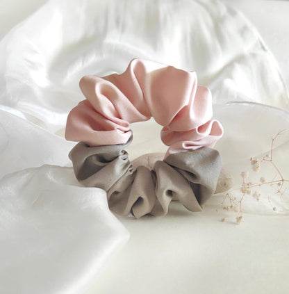 Plant-dyed silk scrunchie, Pink & taupe hair tie, Natural dyed elastic for sister gift