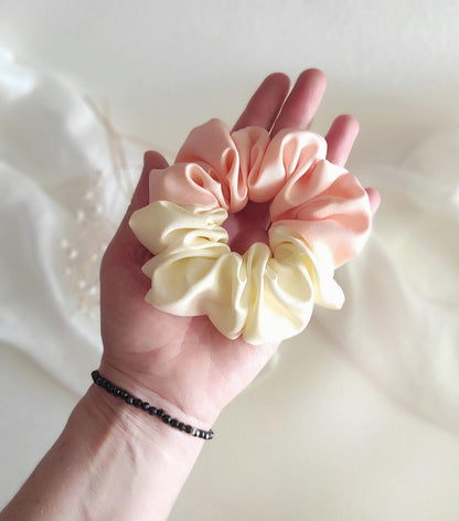 Botanically Dyed Silk Scrunchie, Yellow Cream Orange, Natural Matte Silk Hair Tie