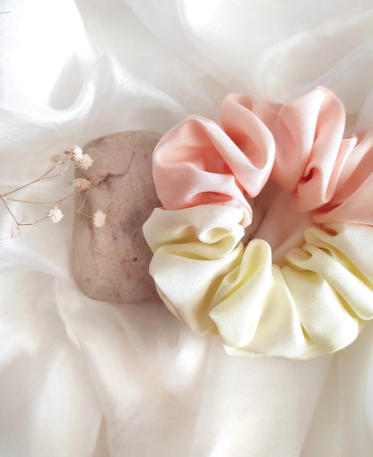 Botanically Dyed Silk Scrunchie, Yellow Cream Orange, Natural Matte Silk Hair Tie