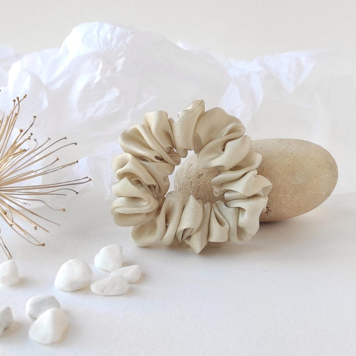 Botanical Dyed Organic Silk Scrunchie, Neutral Satin Hair Tie, Eco-friendly Elastic