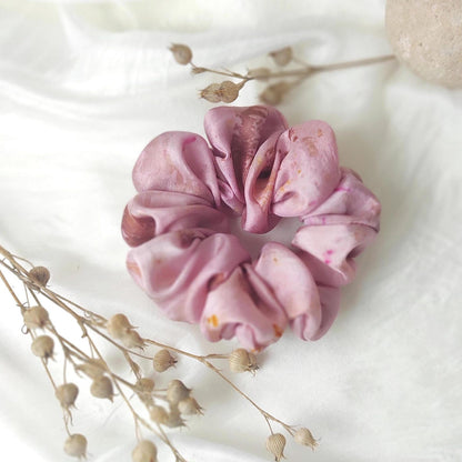 Mauve silk hair scrunchie, Botanical print hair tie, Plant-dyed hair elastic for mom