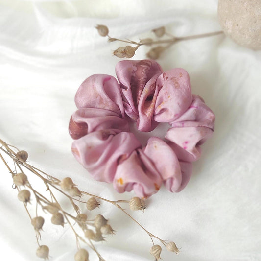 Mauve silk hair scrunchie, Botanical print hair tie, Plant-dyed hair elastic for mom