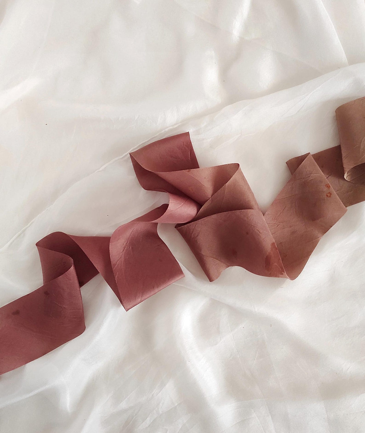 Plant-dyed silk ribbon, Powder pink and earth color organic ribbon, Eco-Friendly gift wrap wide ribbon