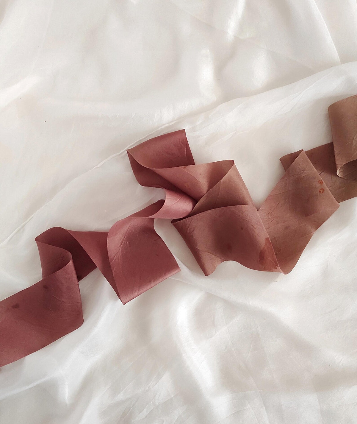 Botanical Dyed Silk Ribbon, Eco-print Earthy Pink Habotai for Bridal Bouquet