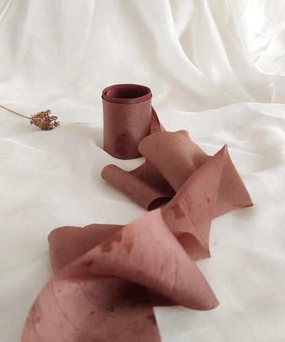 Botanical Dyed Silk Ribbon, Eco-print Earthy Pink Habotai for Bridal Bouquet