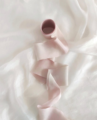 Botanical Dyed Silk, Pale Pink Raw Edge Artisan, Natural Organic Gift ribbon