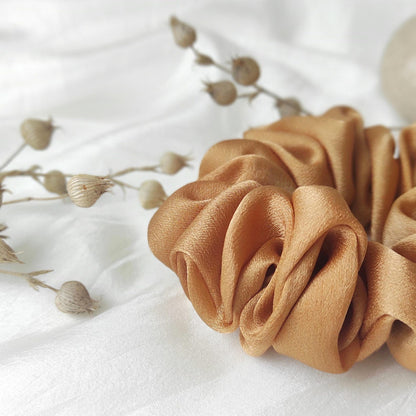 Botanically Dyed Silk Scrunchie, Rust Satin Hair Tie, Eco Friendly Elastic
