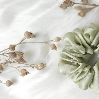 Botanically dyed silk scrunchy, Mint green hair tie, Organic mulberry silk elastic for woman