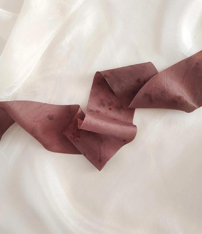 Dusty red silk ribbon, Botanical dyed organic ribbon for bridesmaid , Eco-friendly gift wrap for bridal bouquet