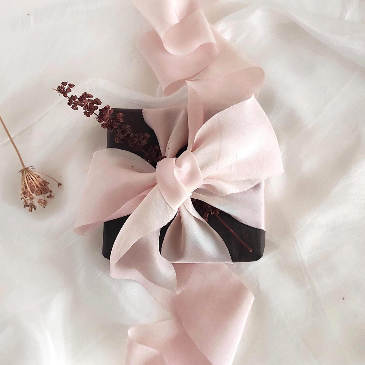 Plant Dyed Habotai Silk Ribbon, Rose Tone, Raw Edge, Wedding Bouquet Decoration
