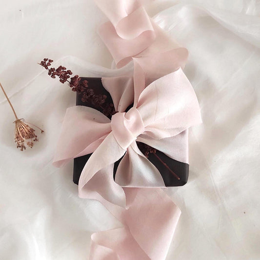Botanical Dyed Silk, Pale Pink Raw Edge Artisan, Natural Organic Gift ribbon