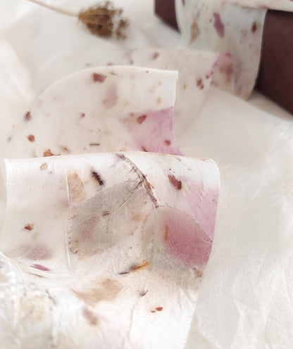 Botanical Dyed Silk Ribbon, Wide Eco-Print Organic Bridal Bouquet Decor