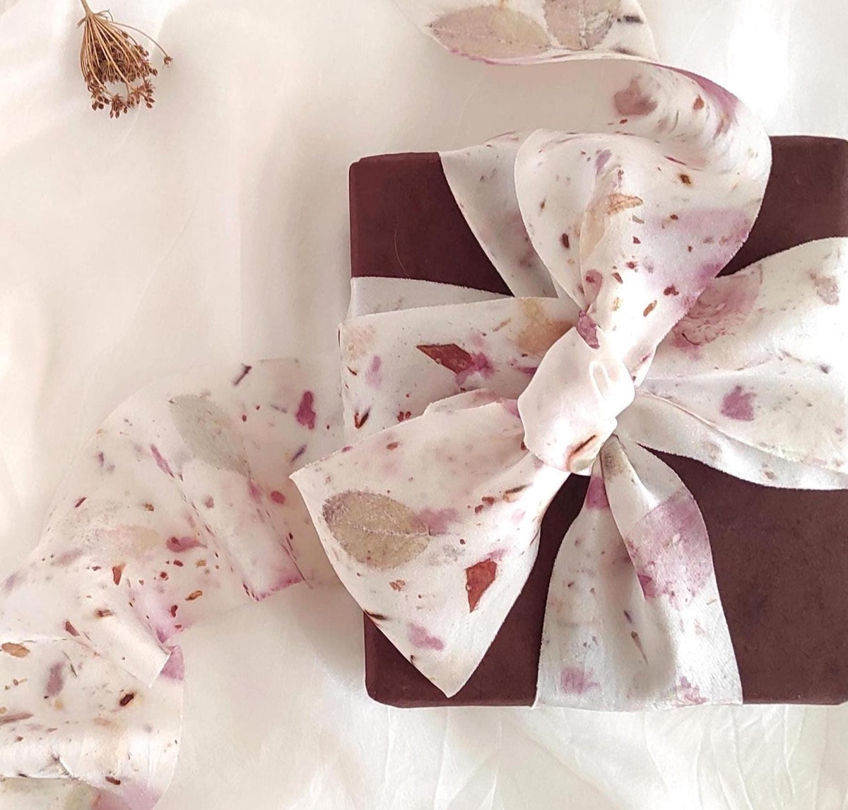 Botanical Dyed Silk Ribbon, Wide Eco-Print Organic Bridal Bouquet Decor