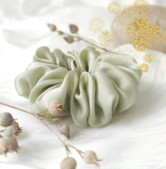 Botanically dyed silk scrunchy, Mint green hair tie, Organic mulberry silk elastic for woman