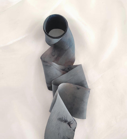 Botanically dyed indigo blue silk ribbon, Gift wrap silk ribbon, Handmade organic ribbon