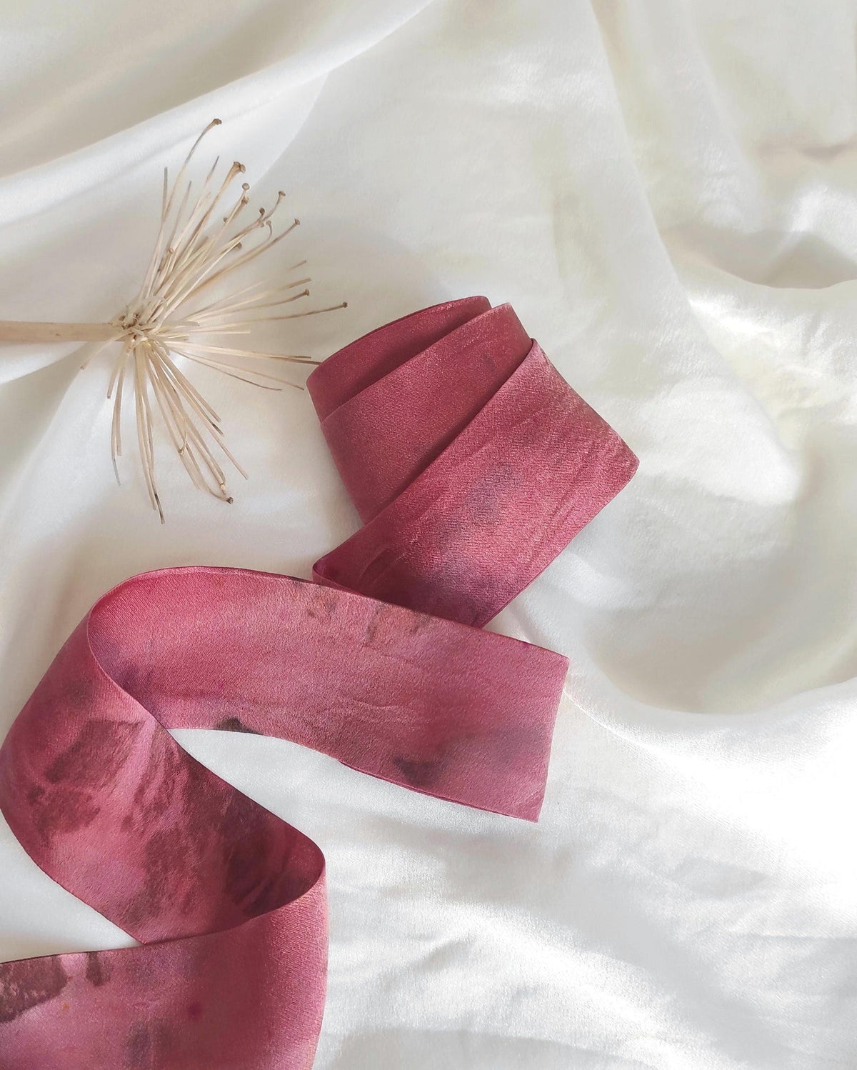 Botanical Print Mulberry Silk Headband, Dark Pink Boho Hair Ribbon, Eco-Printed Leaves Organic Band