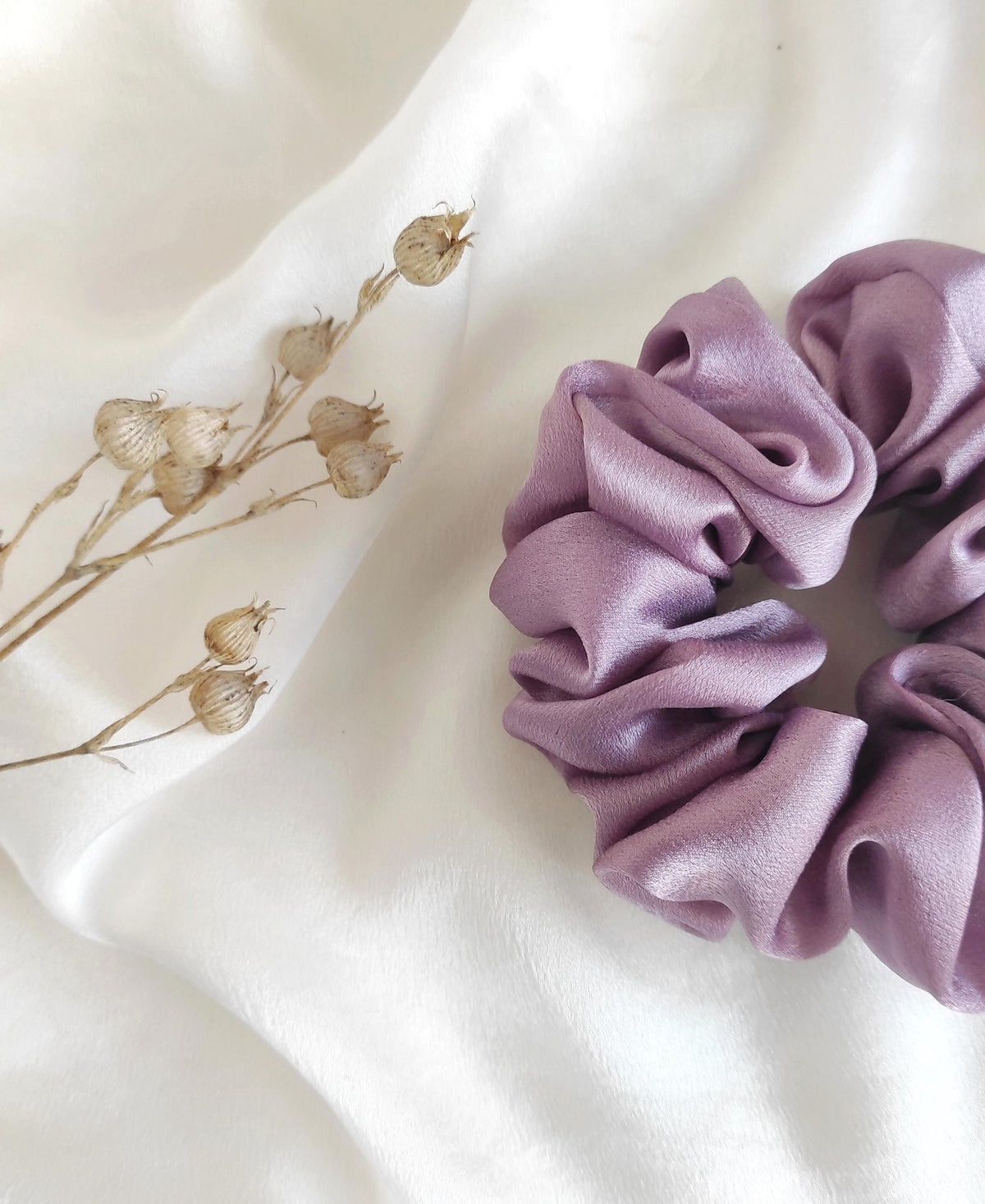 Lavender silk scrunchie, Organic eco-friendly hair tie, Sustainable hair elastic for spring gift