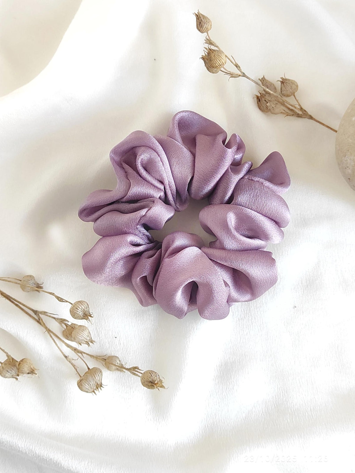 Lavender silk scrunchie, Organic eco-friendly hair tie, Sustainable hair elastic for spring gift